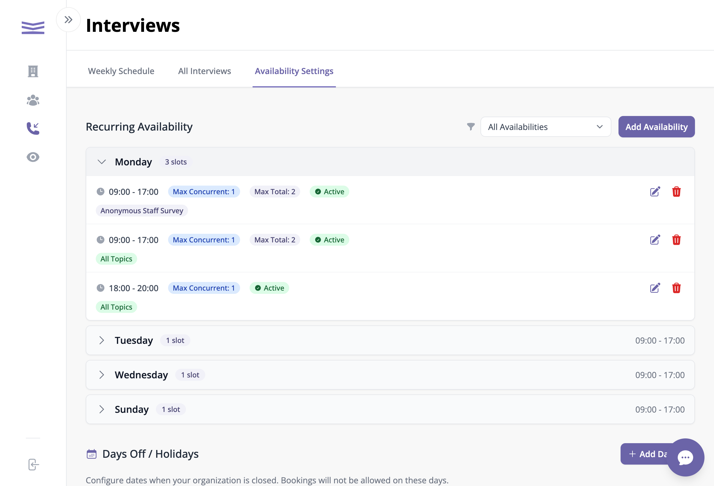 Configure Interview Availability