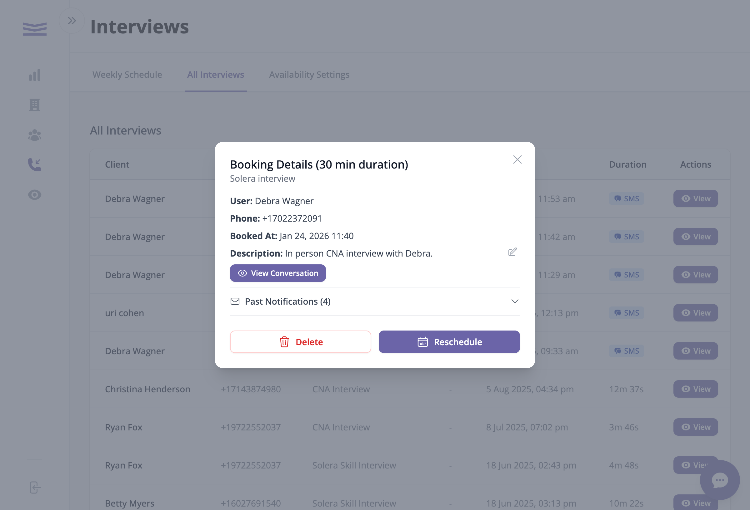 Booking details popup