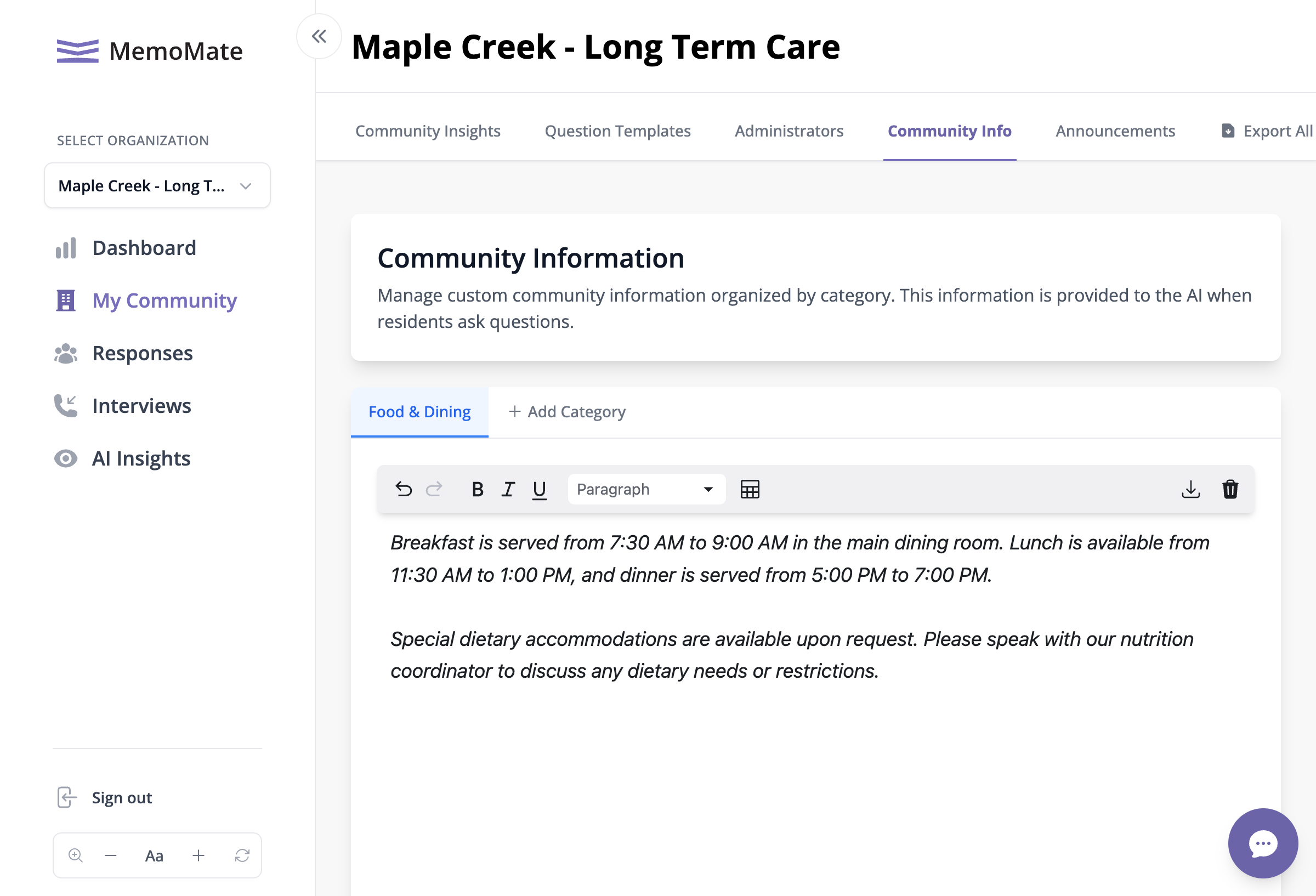 Manage Community Info