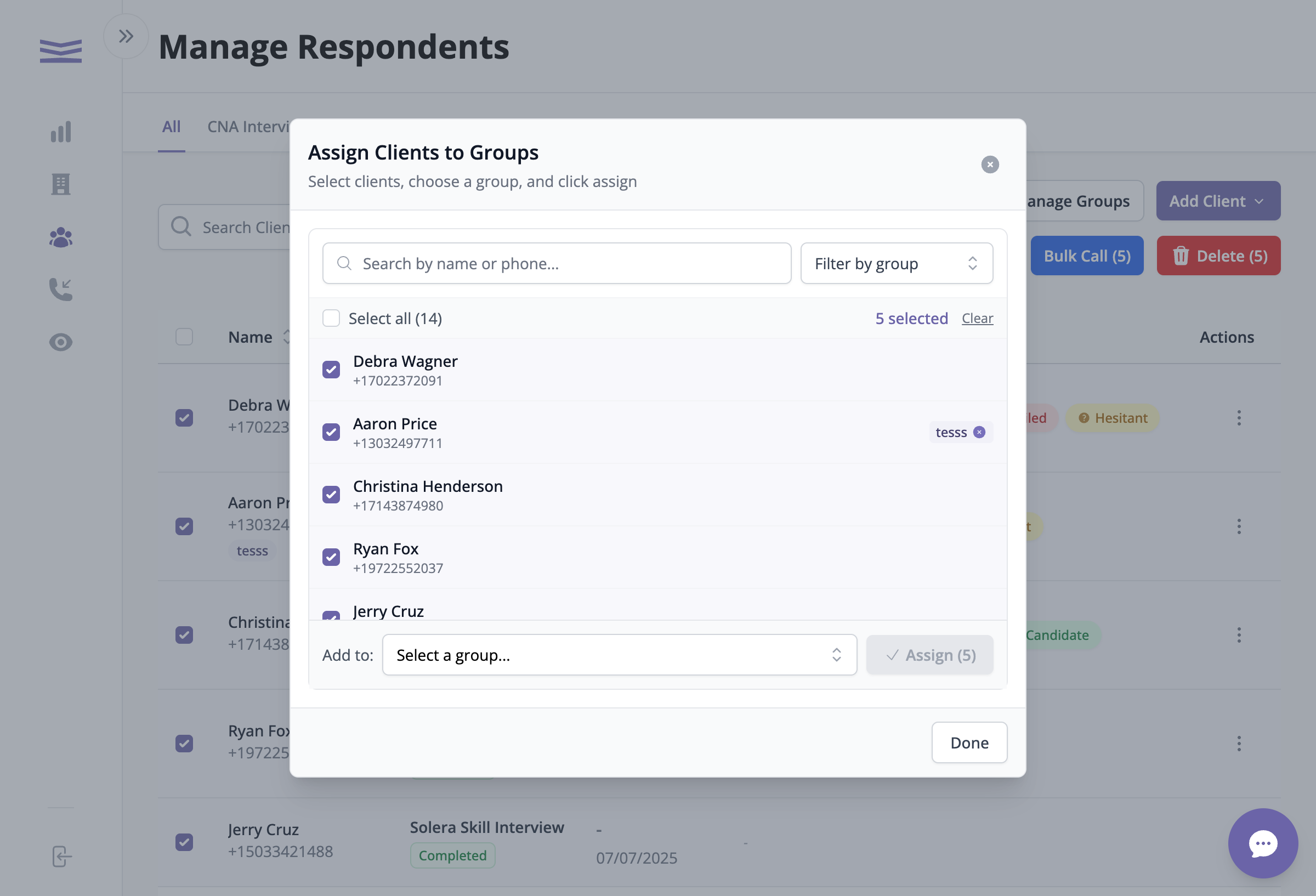 The Assign Clients to Groups window